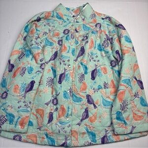 Cozee Corner Women Large Jacket Birds Floral Quilted Snap Front Pockets Cotton